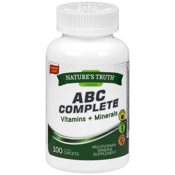 Nature's Truth ABC Complete Vitamins + Minerals Multivitamin Mineral Supplement Coated Caplets - 100 TB