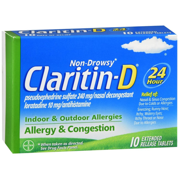 CLARITIN-D 24 Hour Allergy and Congestion Tablets - 10 TB