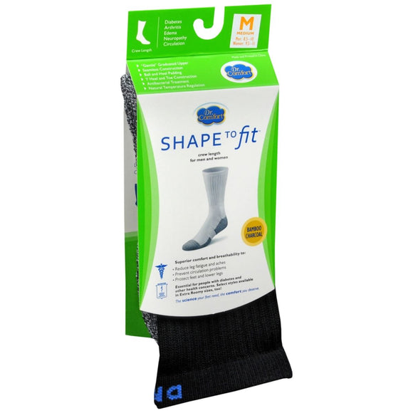 Dr. Comfort SHAPE to Fit Socks Crew Length Unisex Black Medium - 1 PR