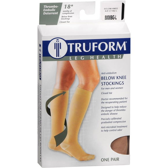 TRUFORM Anti-Embolism 18 mmHg Below Knee Stockings Unisex Closed Toe Beige Large 8808BG-L 1 PR