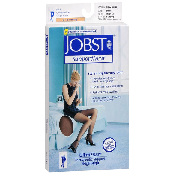 Jobst Ultra Sheer Women's Mild Closed Toe Therapeutic Support Thigh Highs Size Small Silky Beige - 1 PR