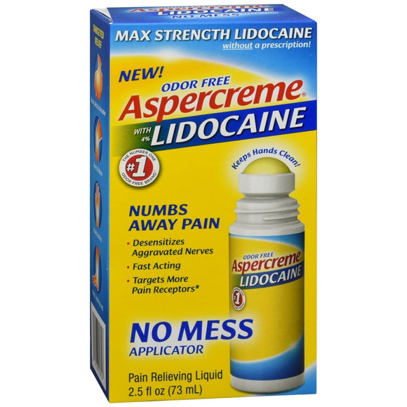 ASPERCREME with 4% Lidocaine Odor Free Pain Relieving Liquid - 2.5 OZ