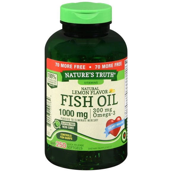 Nature's Truth Natural Lemon Flavor Fish Oil 1000 mg Quick Release Softgels - 250 CP