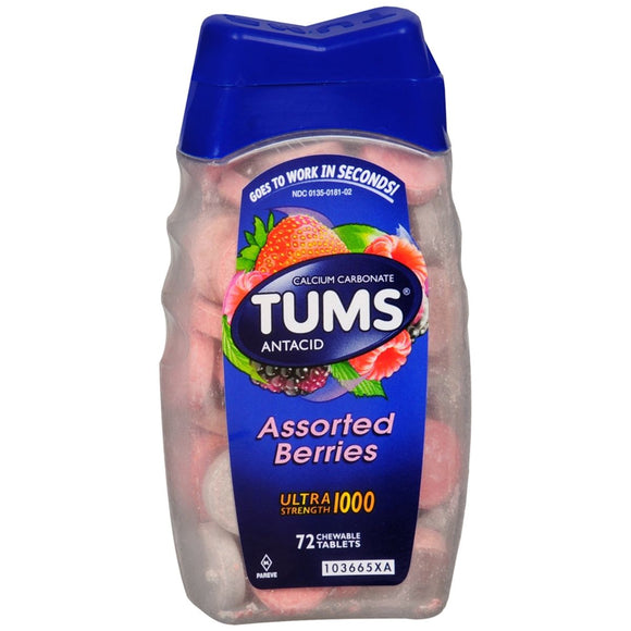 Tums Ultra Strength 1000 Antacid Chewable Tablets Assorted Berries - 72 TB