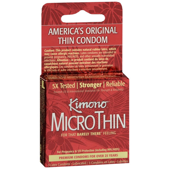 Kimono MicroThin Premium Lubricated Latex Condoms - 3 EA
