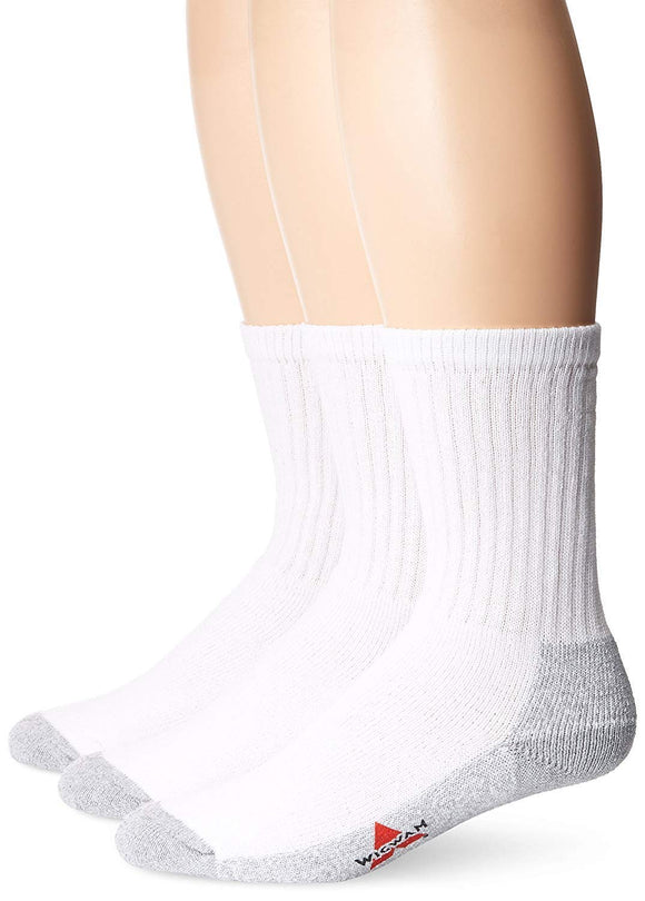 Wigwam Men's At Work Sock - Cotton Blend Cushioned Crew - White/Sweatshirt Grey Lt, Large - 1 Pack (3 Pairs)