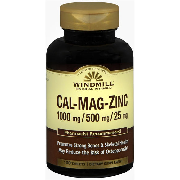 Windmill Cal-Mag-Zinc 1000 mg/500 mg/25 mg Tablets - 100 TB