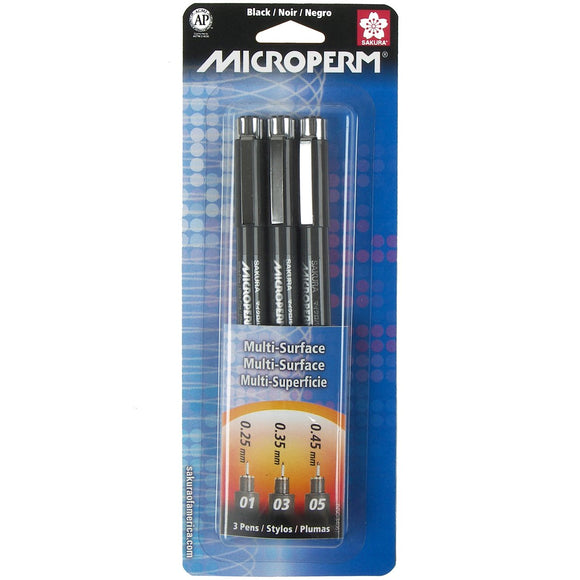 MICROPERM PEN 3PC SET 01 03 05 BLACK