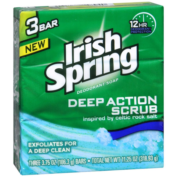 Irish Spring Deodorant Soap Bars Deep Action Scrub - 11.25 OZ