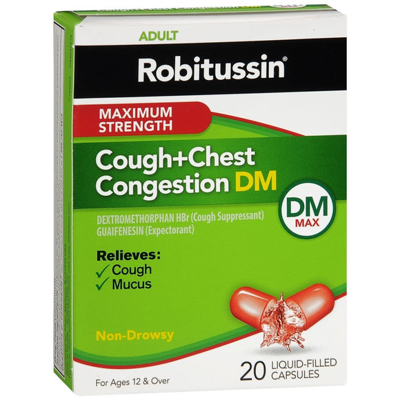 Robitussin Adult Cough+Chest Congestion DM Liquid-Filled Capsules Maximum Strength - 20 CP