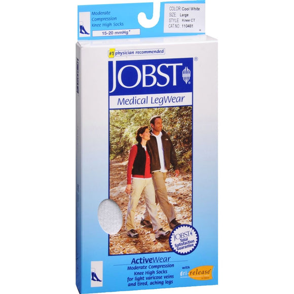 JOBST ActiveWear Knee High Socks Moderate Compression Closed Toe Cool White Large - 1 PR