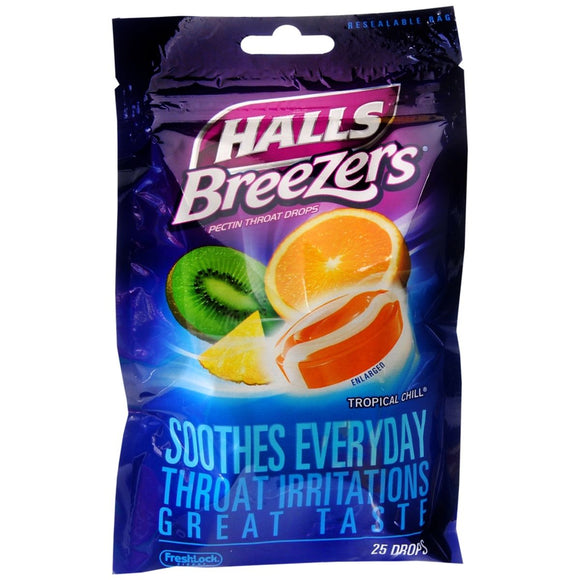 Halls Breezers Pectin Throat Drops Tropical Chill - 25 EA