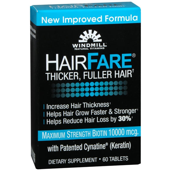 Windmill Hair Fare Maximum Strength Biotin 10000 mcg With Patented Cynatine (Keratin) Tablets - 60 CP