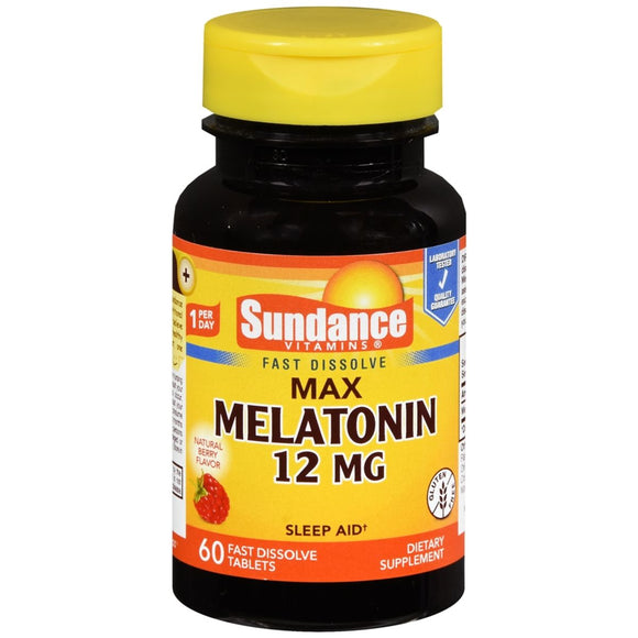 Sundance Vitamins Max Melatonin 12 mg Tablets Natural Berry Flavor - 60 TB
