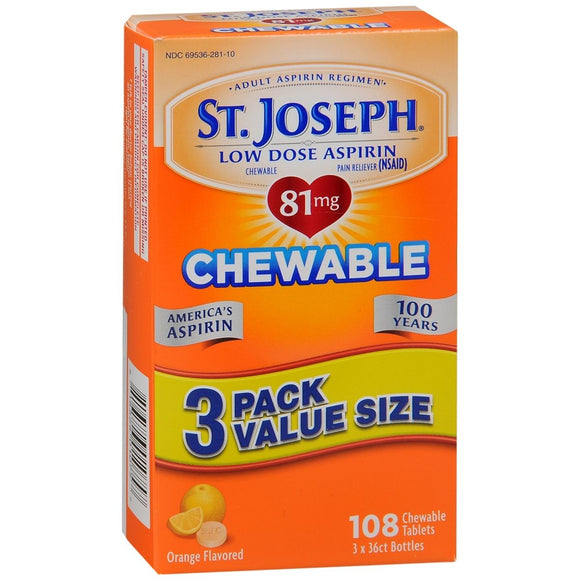 St. Joseph Low Dose Aspirin 81 mg Chewable Tablets Orange Flavored - 108 TB