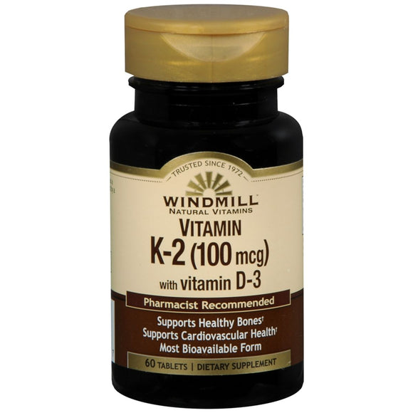 Windmill Natural Vitamins Vitamin K-2 (100 mcg) With Vitamin D-3 Tablets - 60 TB