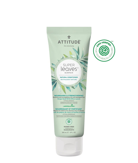 Attitude Natural Conditioner for Dry, Damaged Hair: EWG Verified, Hypoallergenic & Dermatologist Tested - Super leaves Nourishing & Strenghtening (8 oz)