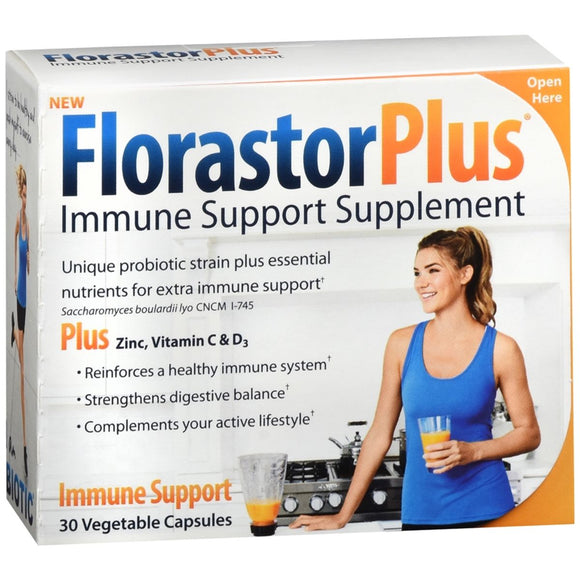 Florastor Plus Immune Support Supplement Vegetable Capsules - 30 CP