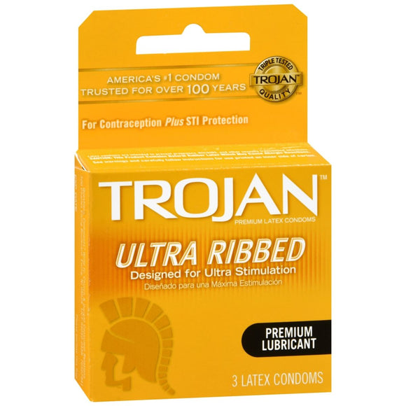 Trojan Ultra Ribbed Lubricated Latex Condoms - 3 EA