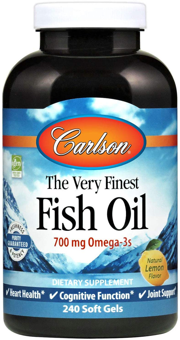 Carlson - The Very Finest Fish Oil, 700 mg Omega-3s, Norwegian, Sustainably Sourced, Lemon, 240 soft gels