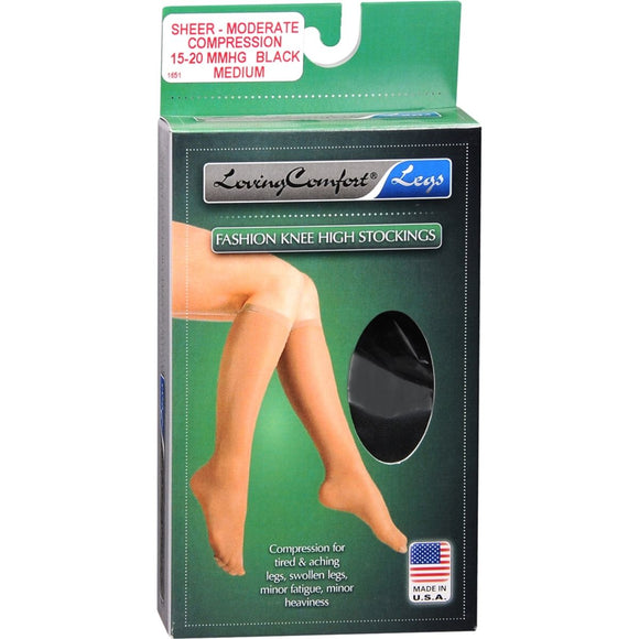 Loving Comfort Fashion Knee High Stockings Sheer Moderate Black Medium 1 PR