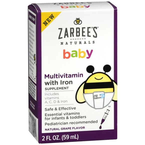 Zarbee's Naturals Baby Multivitamin with Iron Drops Liquid Natural Grape Flavor - 2 OZ