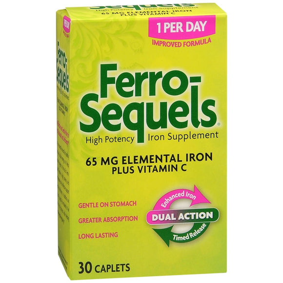 Ferro-Sequels High Potency Iron Supplement 65 mg Elemental Iron Plus Vitamin C Caplets - 30 CP