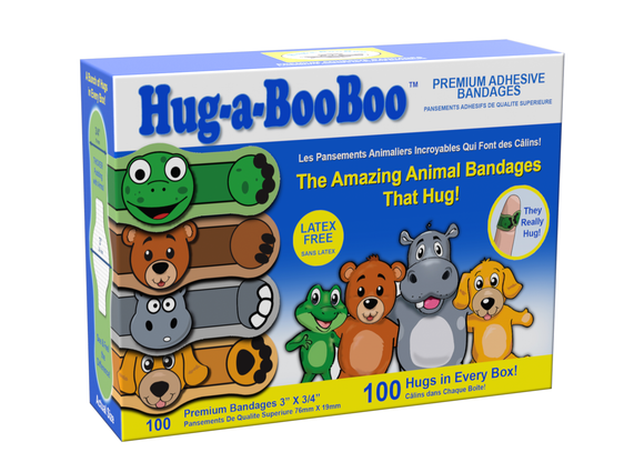 Hug-a-BooBoo The Amazing Animal Hugging Kid Bandages 100 Count Box