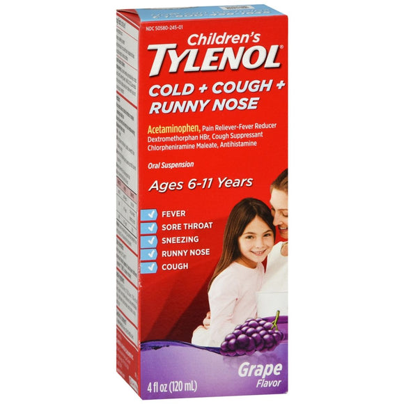 Tylenol Children's Cold + Cough + Runny Nose Oral Suspension Grape - 4 OZ