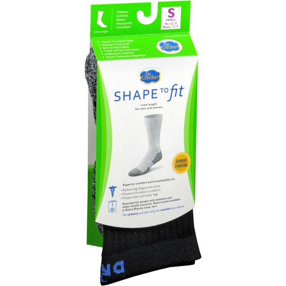 Dr. Comfort SHAPE to Fit Socks Crew Length Unisex Black Small - 1 PR