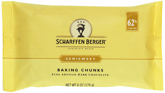 Scharffen Berger Semisweet 62 Percent Cacao Fine Artisan Dark Chocolate Baking Chunks - 6 oz.