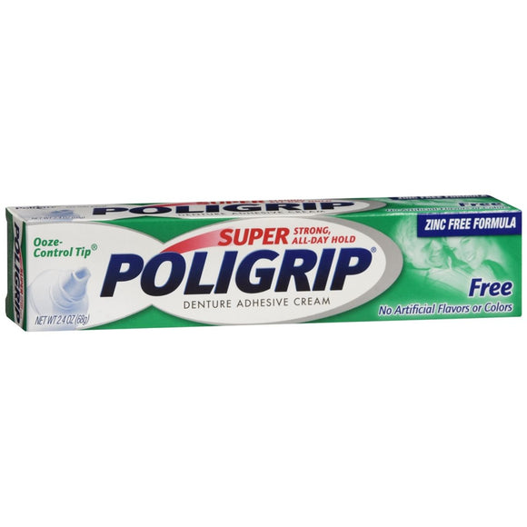 SUPER POLIGRIP Denture Adhesive Cream Artificial Flavor/Color Free - 2.4 OZ