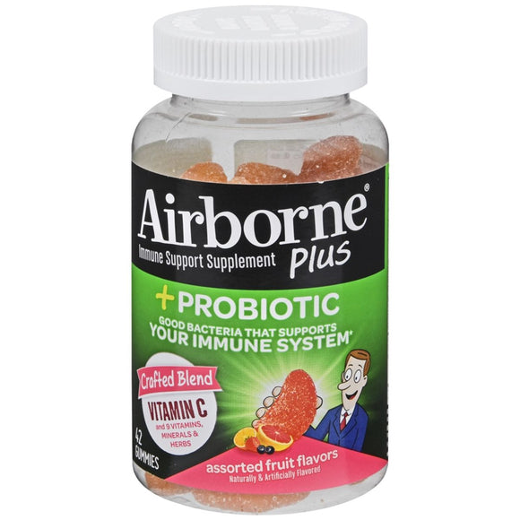 Airborne Plus + Probiotic Immune Support Supplement Gummies Assorted Fruit Flavors - 42 EA