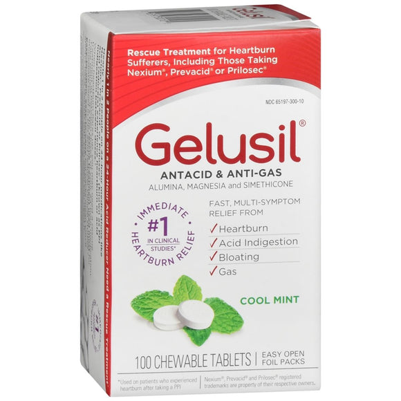 Gelusil Antacid & Anti-Gas Chewable Tablets Cool Mint - 100 TB