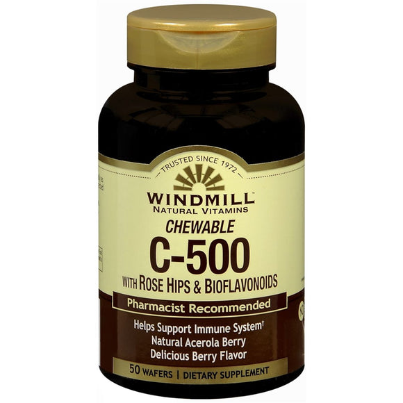 Windmill Chewable C-500 with Rose Hips & Bioflavonoids Wafers Berry Flavor - 50 EA