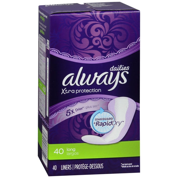 Always Xtra Protection Dailies Liners Long Unscented - 40 EA