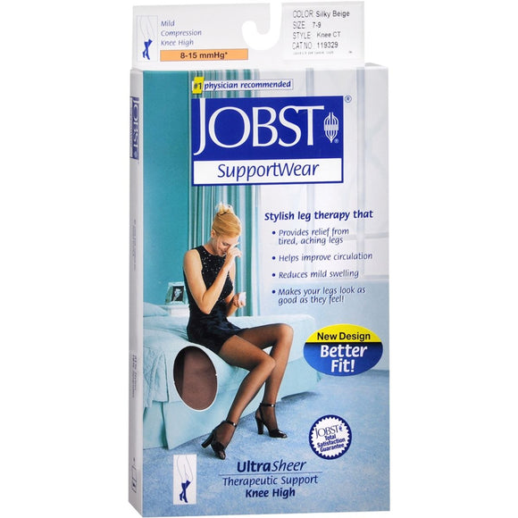 JOBST SupportWear Knee High Stockings 8-15 mmHg Ultra Sheer Silky Beige Medium - 1 PR