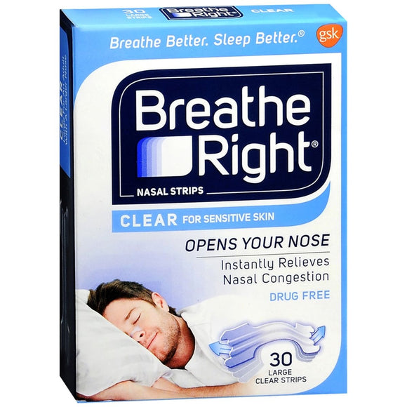 Breathe Right Nasal Strips Clear for Sensitive Skin Large - 30 EA