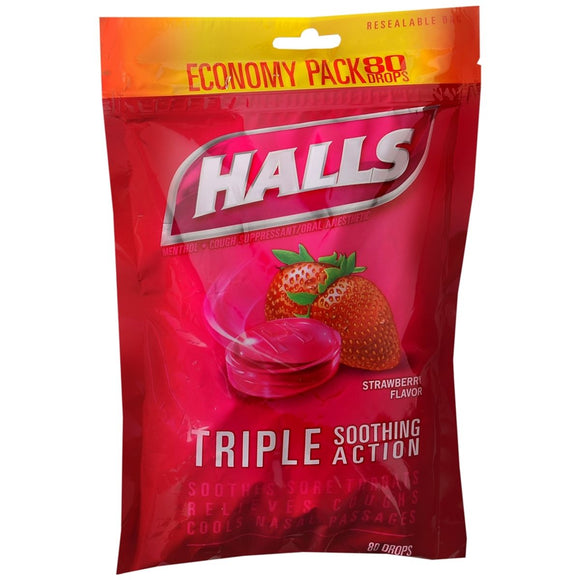 Halls Cough Drops Suppressant Oral Anesthetic - Strawberry 80 Count Menthol