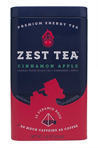 Zest Tea High Caffeine Energy Black Tea with Pieces of Cinnamon and Apple in a South Indian Nilgiri Black Tea, Apple Cinnamon, 16 Tea Sachets