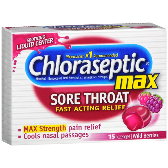 Chloraseptic Max Sore Throat Lozenges Wild Berries - 15 EA