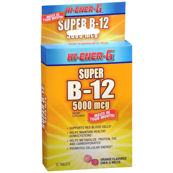 Hi-Ener-G Super B-12 5000 mcg Tablets Orange Flavored - 30 TB