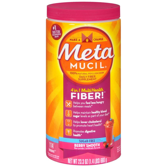 Meta Mucil 4 in 1 MultiHealth Fiber Supplement Powder Sugar Free Berry Smooth - 23.3 OZ