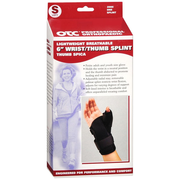 OTC Professional Orthopaedic Lightweight Breathable 6 Inch Wrist/Thumb Splint Black Left Size S 2086/L-S 1 EA