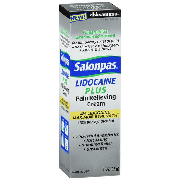 Salonpas Lidocaine Plus Pain Relieving Cream - 3 OZ