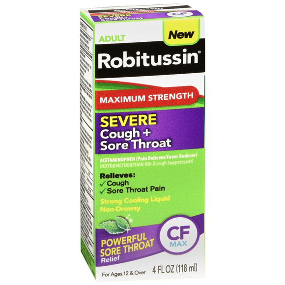 Robitussin Adult Maximum Strength Severe Cough + Sore Throat Relief Liquid - 4 OZ