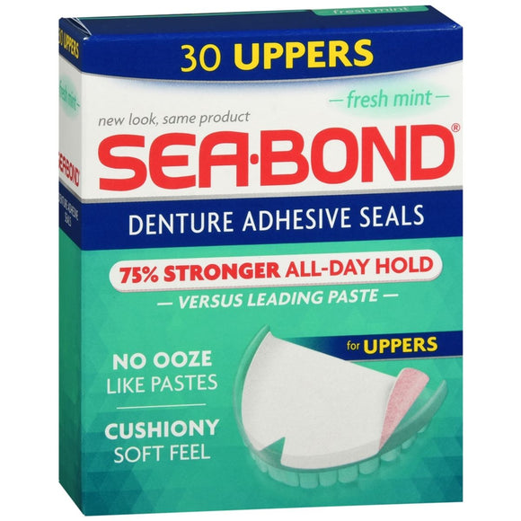 SEA-BOND Denture Adhesive Seals Uppers Fresh Mint - 30 EA