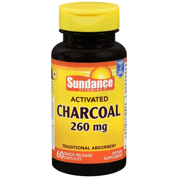 Sundance Vitamins Activated Charcoal 260 mg Dietary Supplement Quick Release Capsules 60 CP