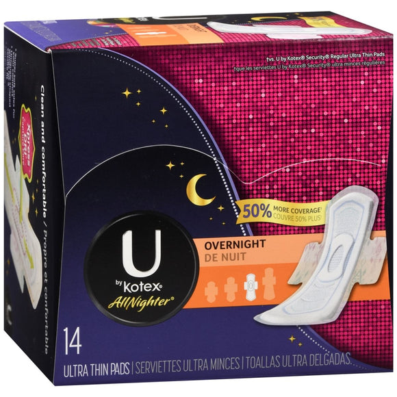 U by Kotex All Nighter Pads Ultra Thin Overnight - 14 EA