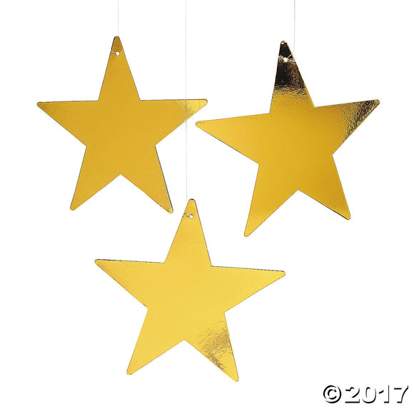 12 GOLD CARDBOARD STAR DECORATION 12PC